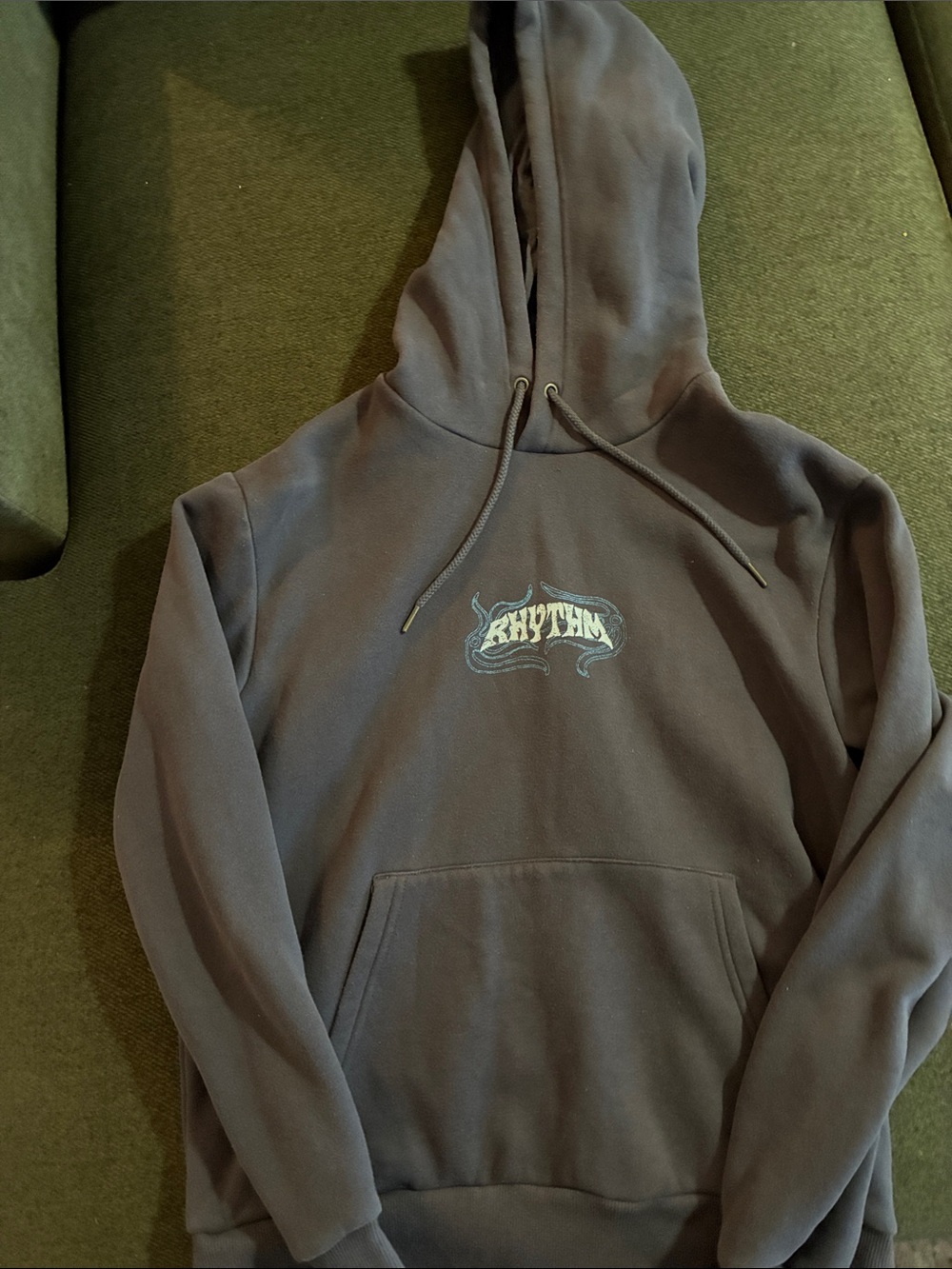 Rhythm Men's Crewneck Hoodie in Charcoal with Light Blue Logo